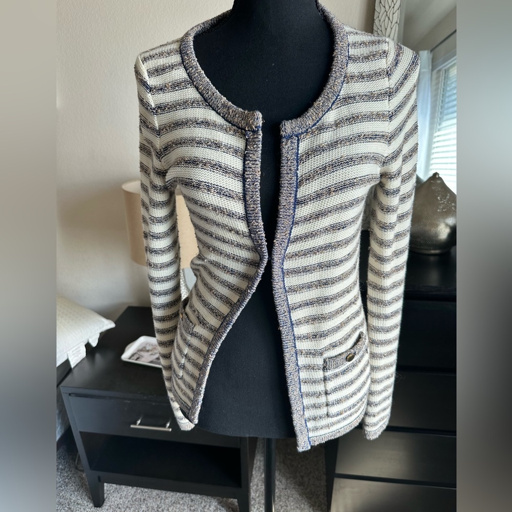 Banana Republic XS striped chunky knit blazer with metallic thread